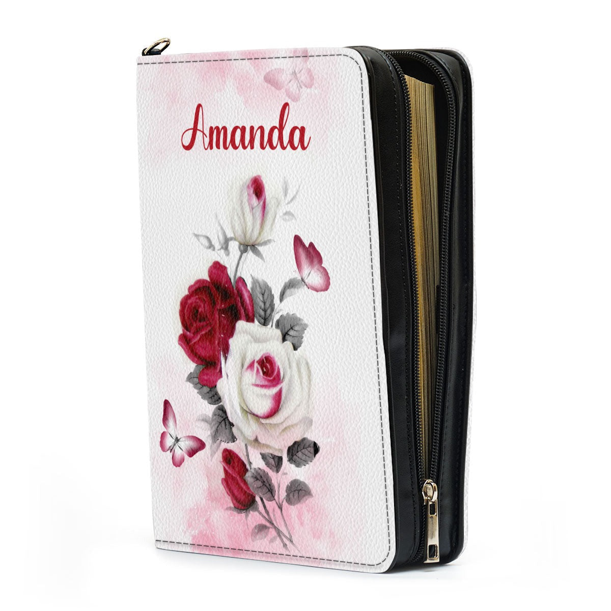 Faith - Hope - Love , Corinthians 13:13 Leather Book Cover , Personalized Zippered Bible Cover With Handle , Christian Gift Ideas On Anniversary